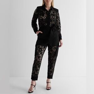 Express Black Lace Cargo Jumpsuit Rare Never Worn